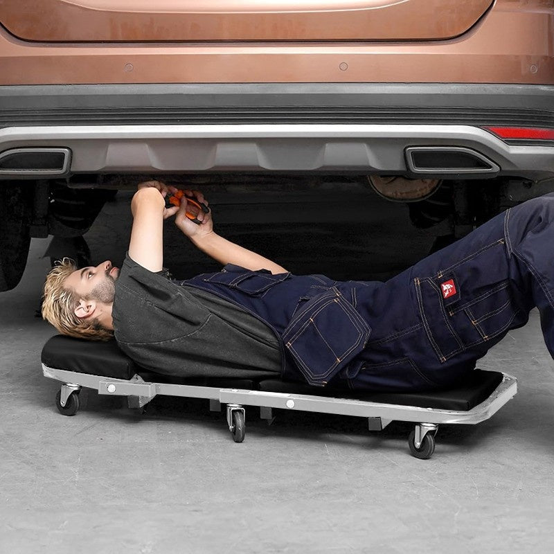 36-Inch Heavy-Duty 3-In-1 Folding Crawler - Professional-Grade Adjustable Z-Seat, 6-Wheel Rollers with Brakes, Can Tilt/Lie Down, 150-450 Lbs Super Load-Bearing, Multi-Function Car Repair Lying Board, Red And Black Color Matc