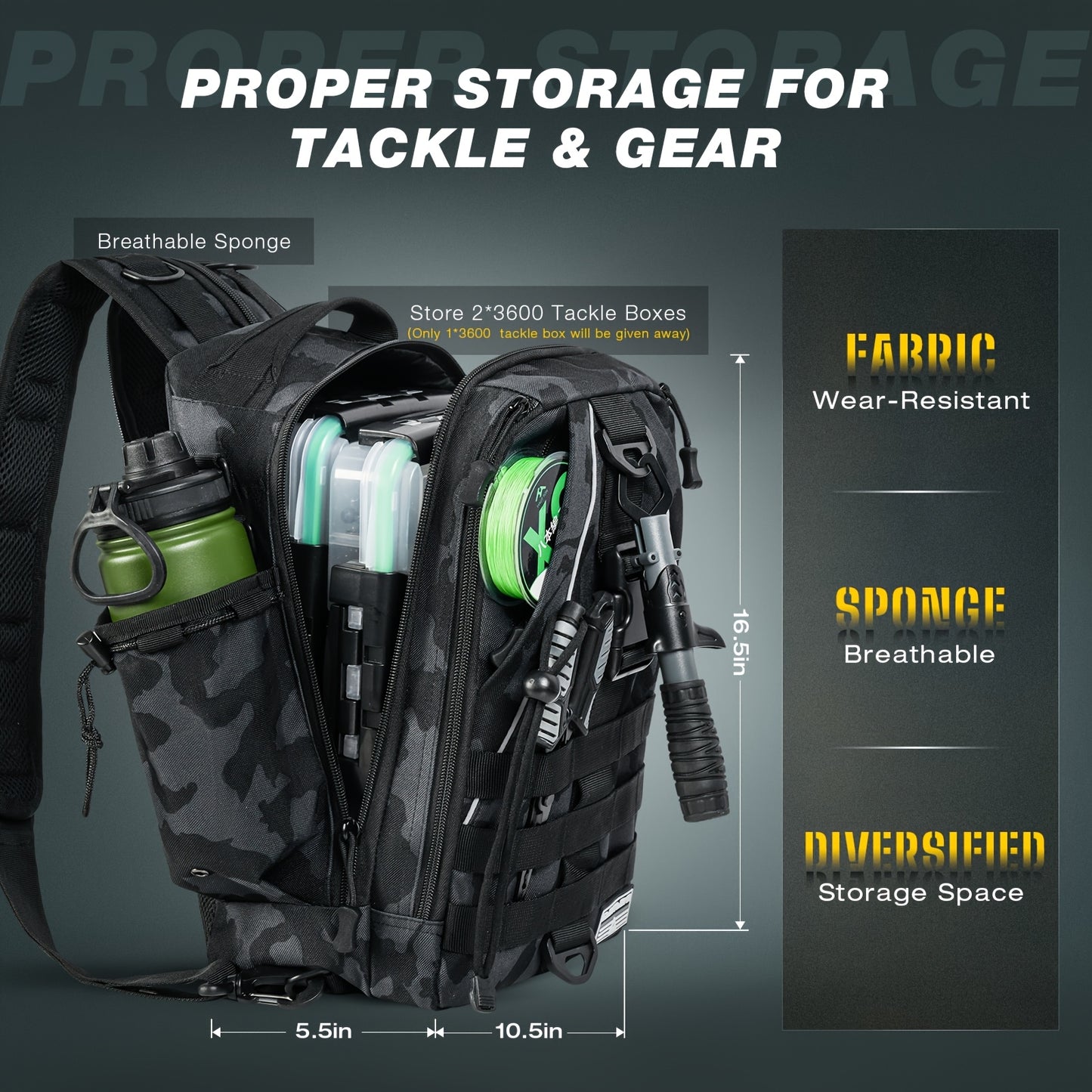 Ghosthorn Fishing Backpack with Tackle Boxes, High Quality Sling Tackle Bag for Fishing Gear with Rod Holder, Gifts for Men, Outdoor Fishing Accessory, Fishing Gear Storage, Sling Pack With Rod Holder, All-In-One Fishing Kit,