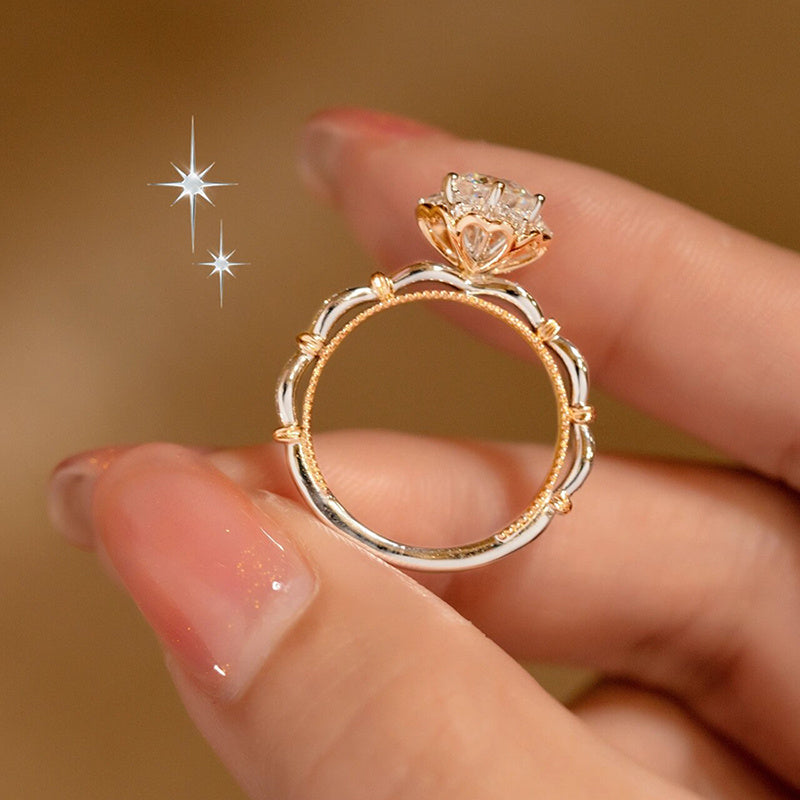 Hand bouquet shaped S925 sterling Silvery round cut Moissanite ring, daily niche design, high quality Women's jewelry, Valentine's Day gift for girlfriend, proposal, engagement wedding anniversary gift, birthday gift, party g