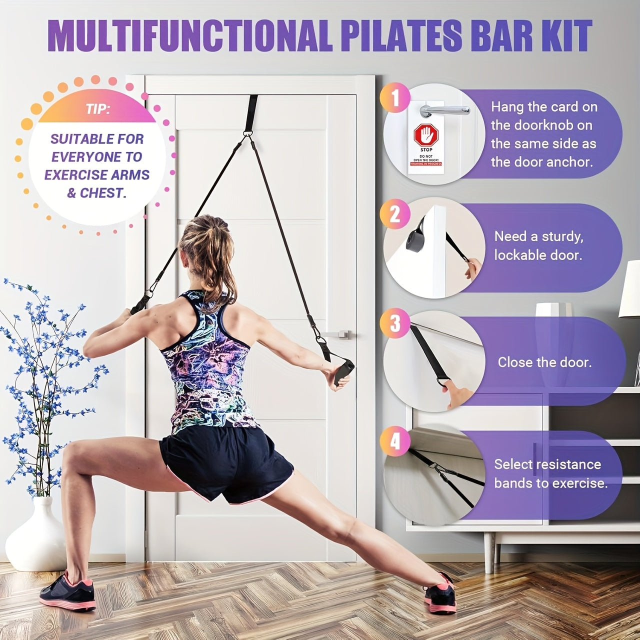 Pilates Bar Kit, Including a Pilates Bar And Resistance Bands (Totaling 180 Lbs). A Comprehensive Workout Package Featuring a Door Anchor for Full-Body Toning And Strength Exercises. Convenient And Adaptable, This Is a 14-In-