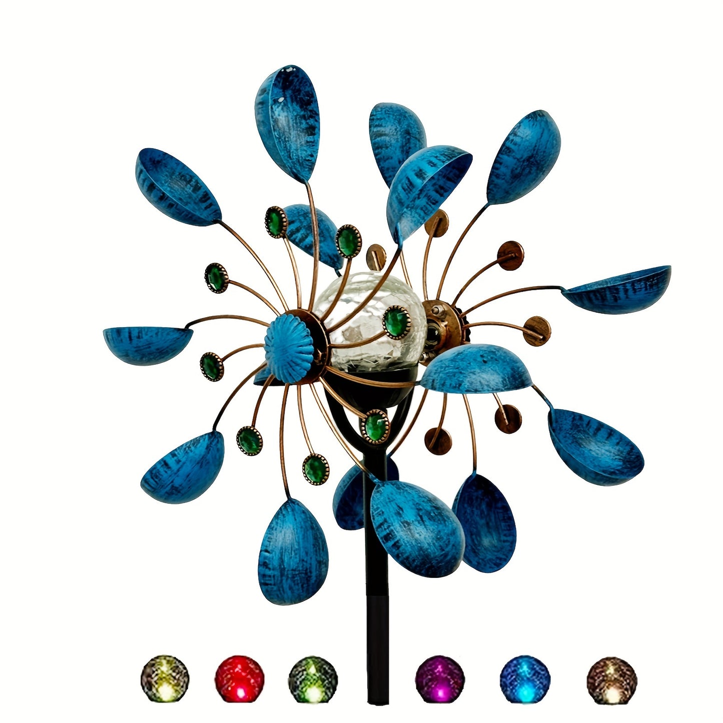 1pc Wind Spinner Outdoor with LED Glass Ball & Kinetic Wind Spinner - Dual-Direction Rotating Metal Wind Turbine Suitable for Patio, Lawn, Garden, Weddings - LED Lighting, Wedding & Landscape Decor