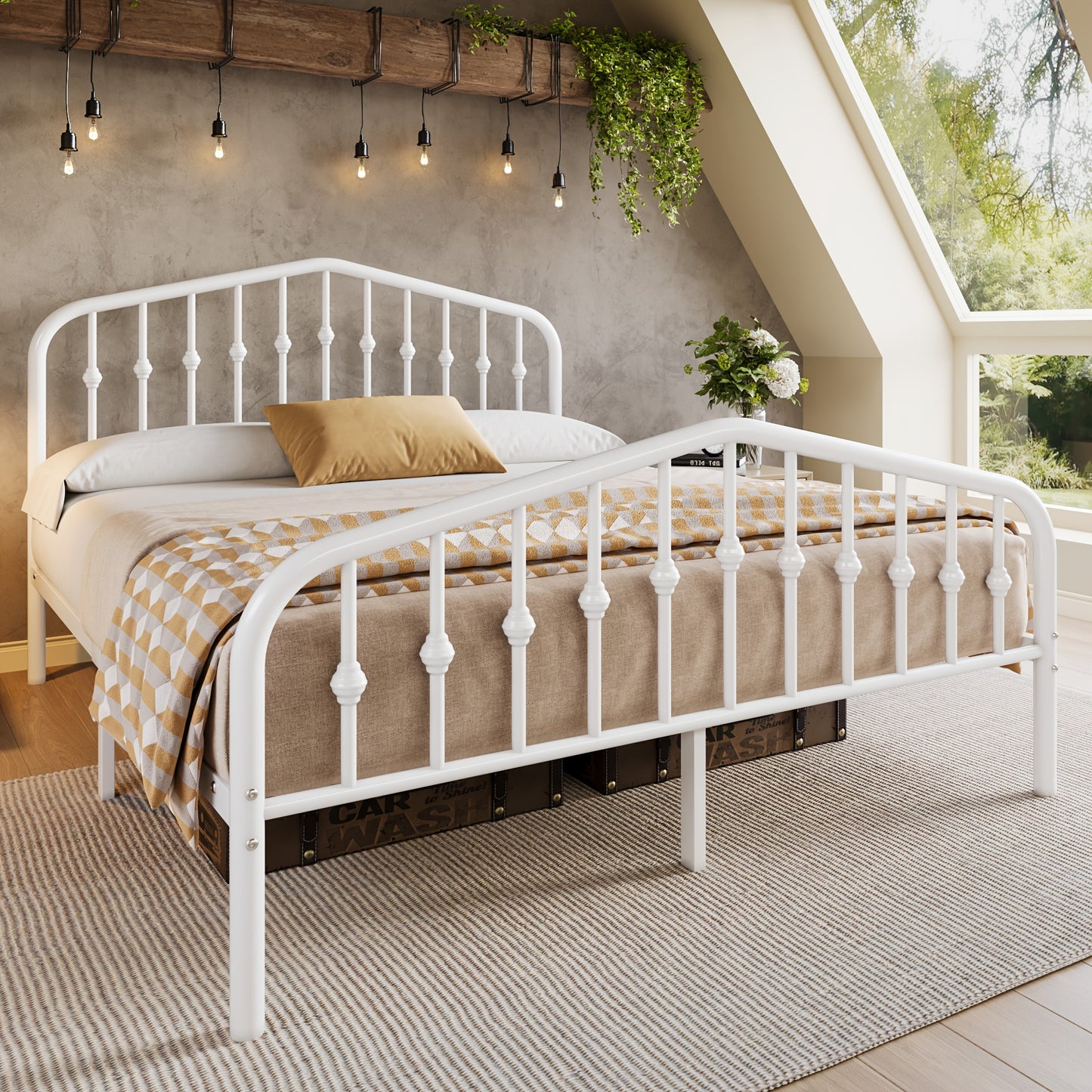 HOOMIC Queen Size Heavy-Duty Victorian Bed Frame - 14'' Wrought Iron Platform Bed with Victorian Headboard & Footboard, No Box Spring Needed, Assembly, Sturdy Metal Frame Suitable for Queen Size