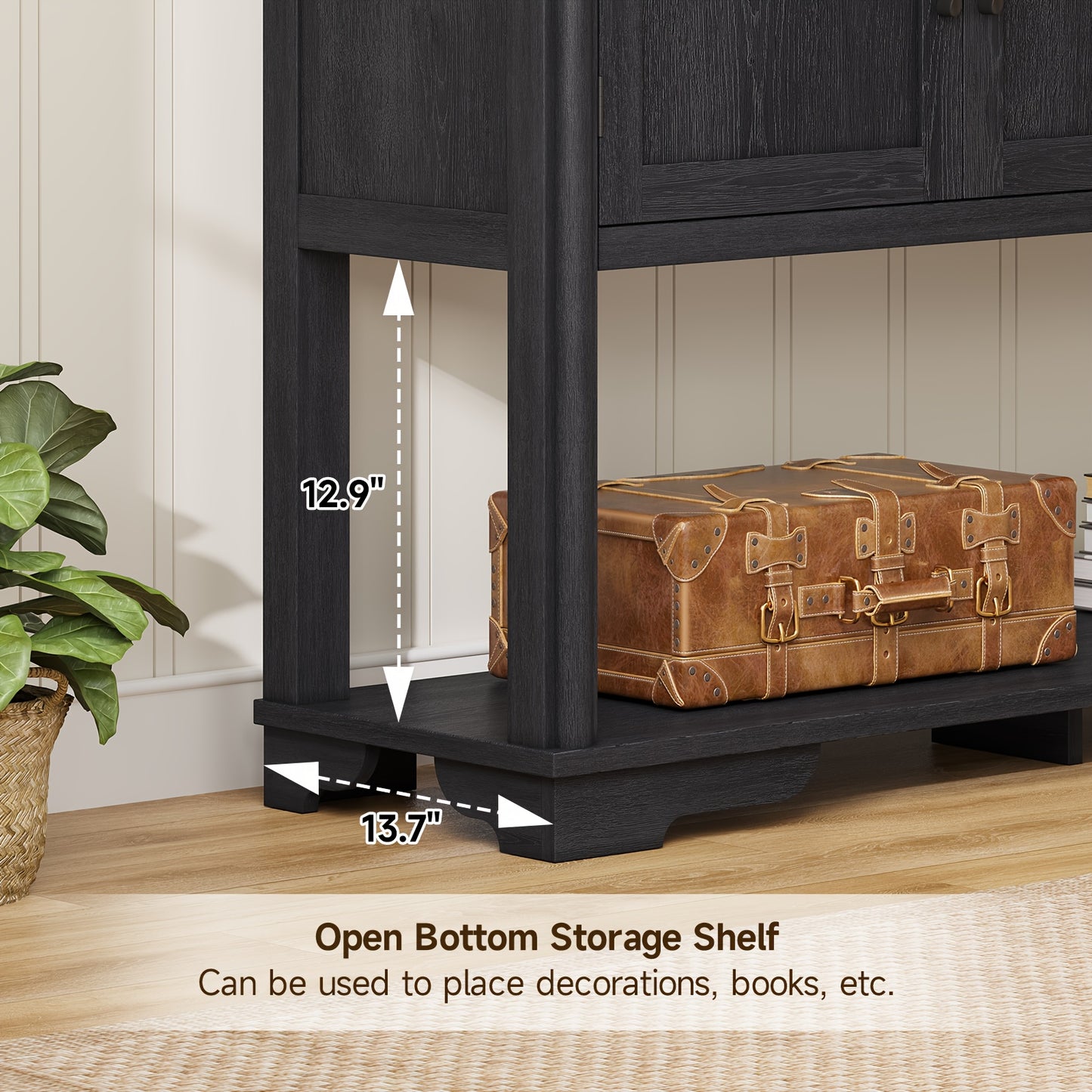 47.2 Inch Buffet Sideboard With Storage, Console Table With 2 Drawers And 3 Doors, Open Storage Shelf, Farmhouse Entryway Table With Adjustable Shelves, Coffee Bar Buffet Cabinet For Kitchen, Living Room, Black