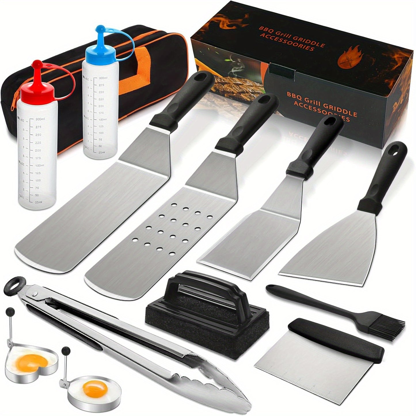 14 count Griddle Accessories Kit, Flat Grill Accessories Set for Blackstone and Camp Chef, Grill Spatula Set with Enlarged Spatulas, Scraper for Outdoor Barbecue