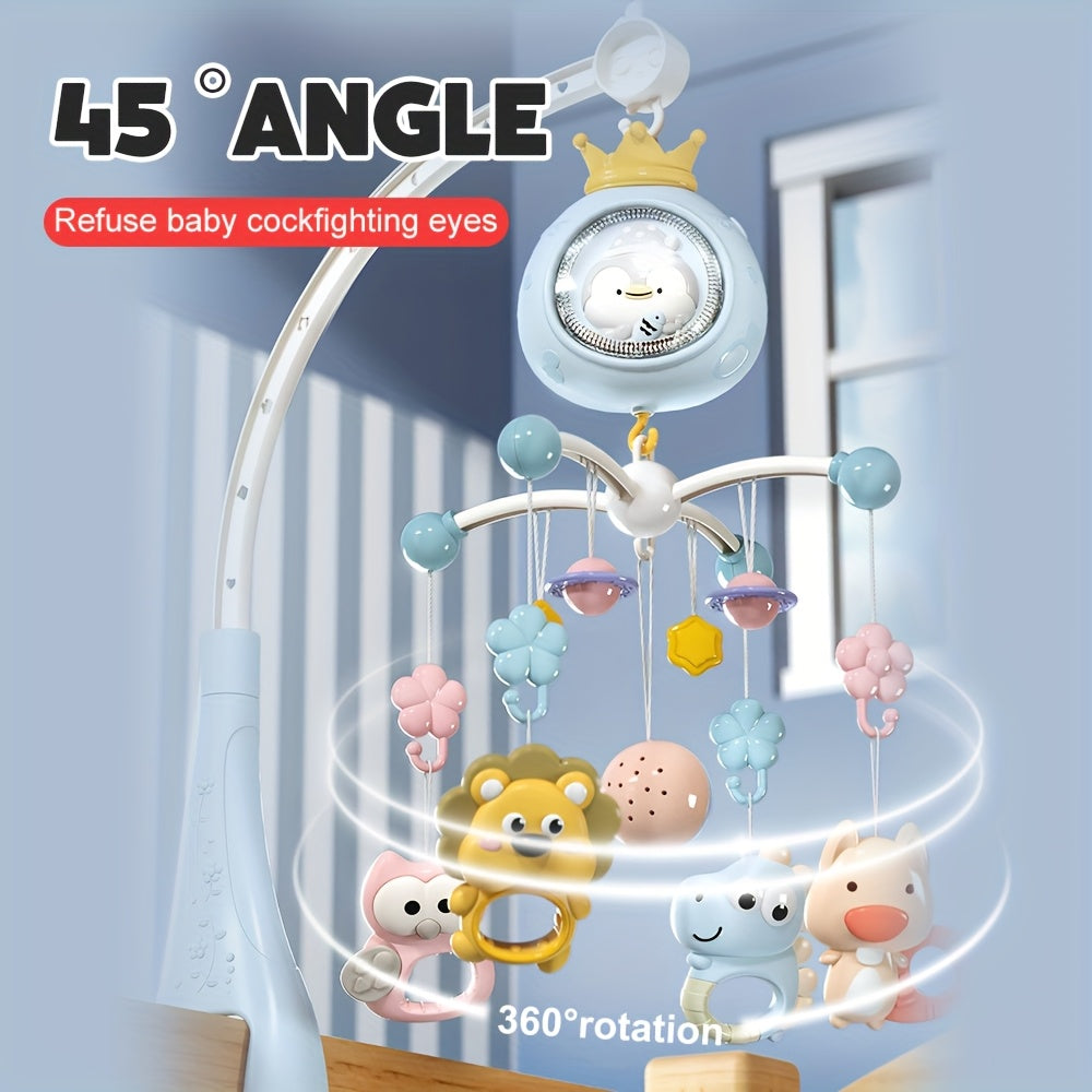 Baby Musical Crib Mobile with 150 Lullabies & Remote Control, Rotating Bed Hanging Toy with Soothing Lights & 150 Melodies, Bedside Mobile for 0-36 Months, Pink/Gray/Blue (Easy Install, Durable Plastic)