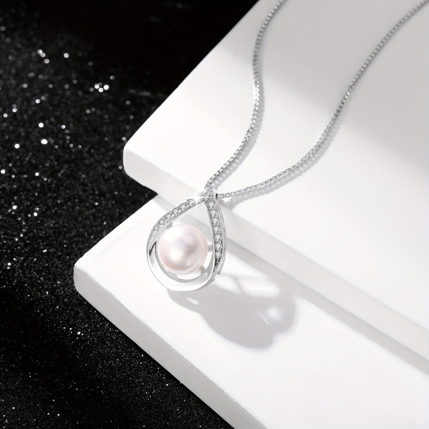 S925 Elegant Teardrop Style Cultured Black Pearls Necklace And Earrings Set