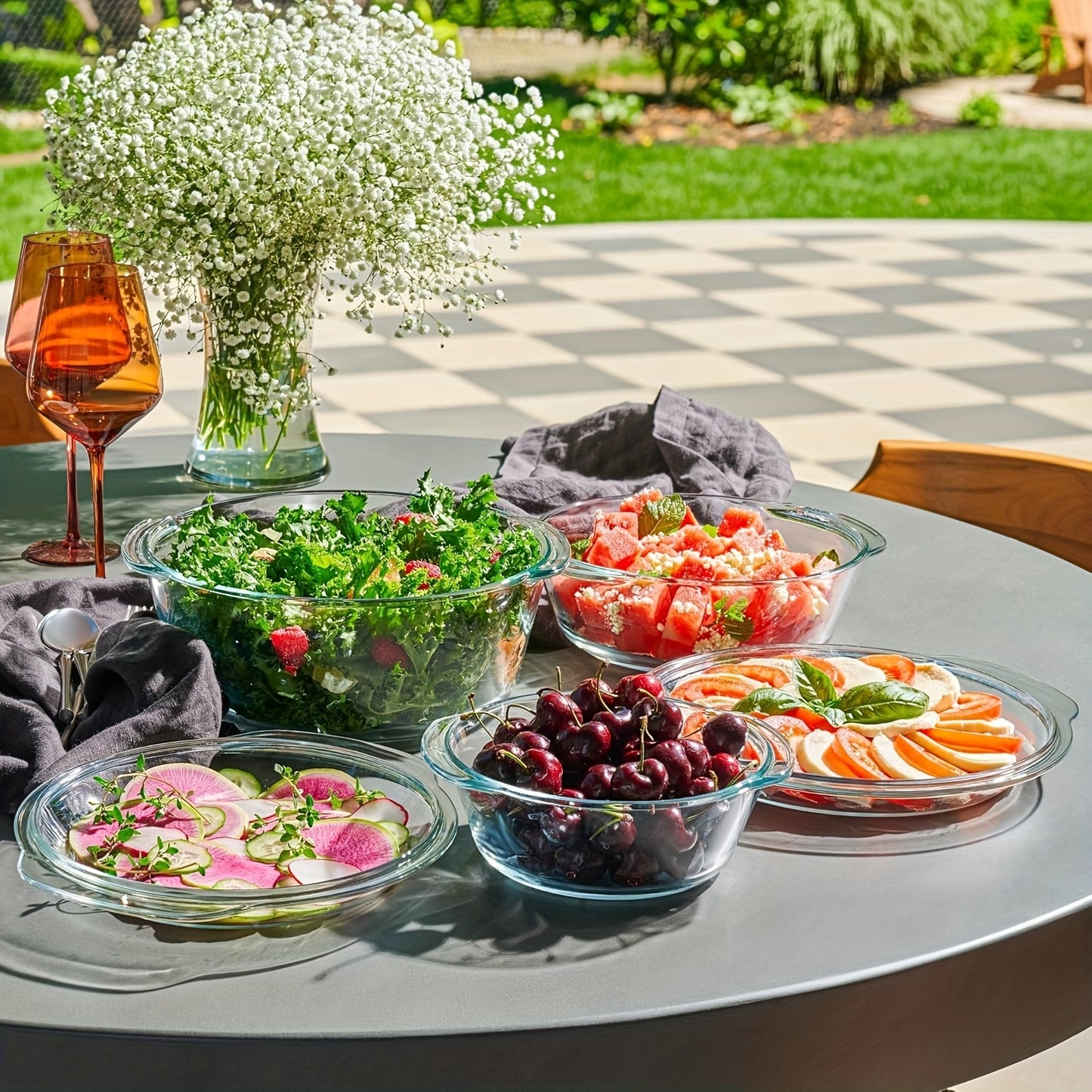 6- Glass Tureen Dishes for Oven- Durable Borosilicate Glass Bakeware Set with Lids, Microwave Safe, Versatile Round Covered Baking Dishes. Clear Casserole Cookware., Oven Safe Dishes, Kitchen Cookware, Modern Bakeware, Stylis