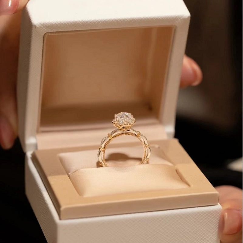 Hand bouquet shaped S925 sterling Silvery round cut Moissanite ring, daily niche design, high quality Women's jewelry, Valentine's Day gift for girlfriend, proposal, engagement wedding anniversary gift, birthday gift, party g