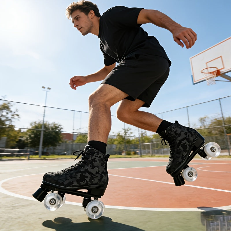 YYW High-Top Camouflage Roller & Ice Skates Suitable for Indoor/Outdoor Use, Double-Row Wheel System with Shoe Bag & Wheel, Heavy-Duty /Fabric/ Sole for Skating, Ice, - Wear for Beginners & Pros