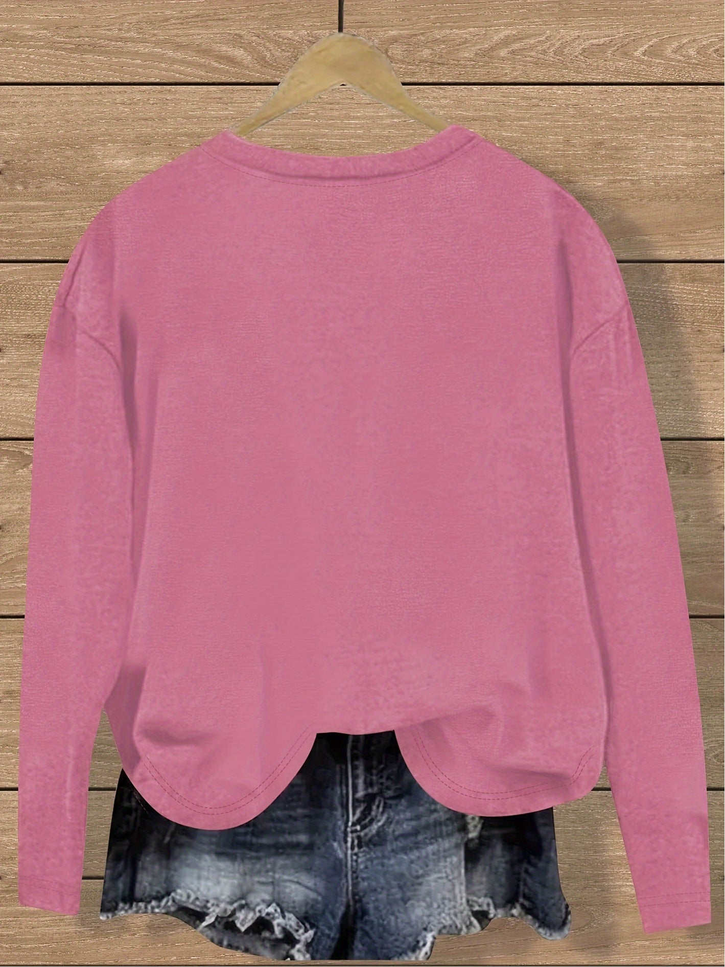 Plus Size - Large Size Women'S Casual Round Neck Printed Long Sleeved T-shirt | Loose Fit, Versatile for Spring, Autumn, Winter, Trendy Style, Soft Fabric, Easy to Care, Machine Washable