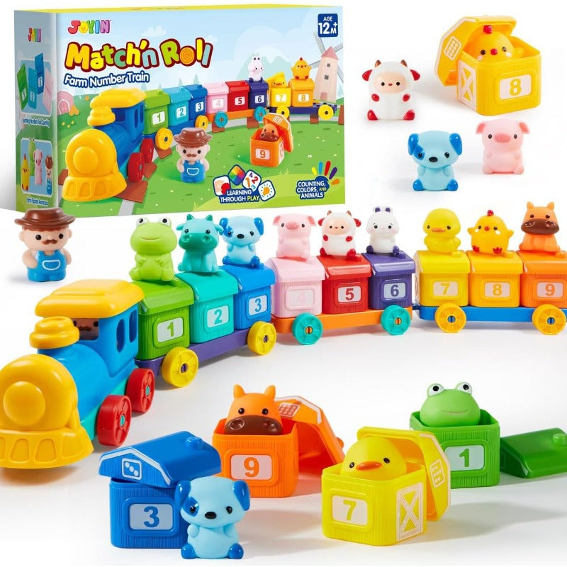 Farm Number Train Learning Toy For Toddlers, Counting, Matching And Sorting Learning Farm Train Including 9 Farm Animals And 1 Farmer, Christmas Birthday Gift For Baby Boys And Girls Age 1 2 3