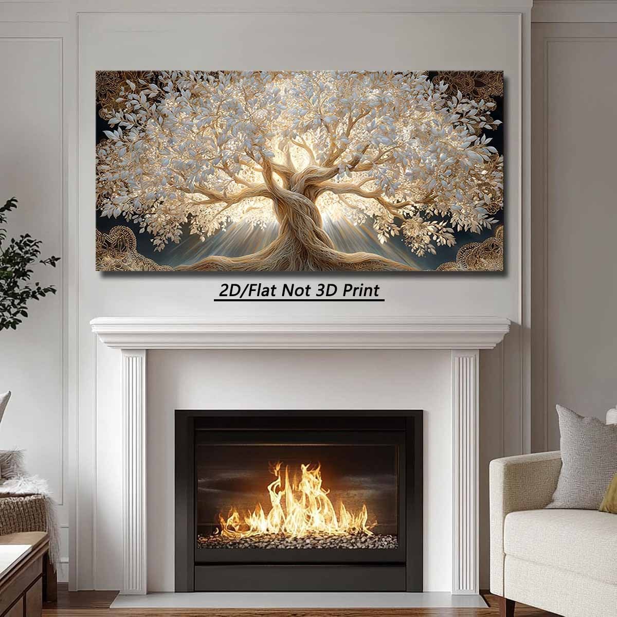 2D Flat, 1pc Large Tree of Life Wall Art - Modern Rustic Horizontal Canvas Painting with Wrap-Around Wood Frame, Suitable for Living Room, Bedroom, Office Decor, Housewarming Gift, Ink Canvas Tree of Life Design for Horizonta