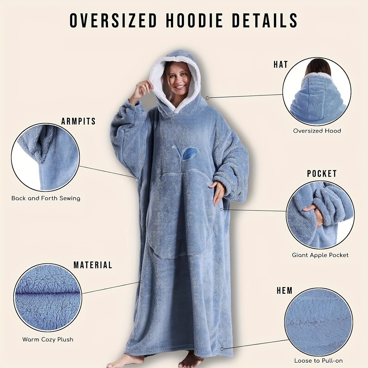 Giant Super Soft Wearable Hooded Blanket Robe - Winter Warm Fleece Sleepwear For Adults, Valentine'S Day Gift