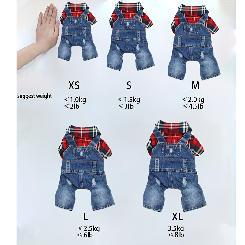 Internet Celebrity Autumn and Winter Fashion Brand Plaid Imitation Denim Pet Poodle Teddy Bear Bichon Frise  Dog Clothes