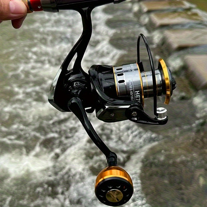 ROOBLINOS HE7000 Saltwater Fishing Reel - 5.2:1 Gear Ratio, 18LB Maximum Drag, Metal Line Cup, Black And Golden Design, Ideal for Both Left And Right-Handed Anglers, Saltwater Fishing Gear, Stylish Fishing Reel, Sturdy Fishin