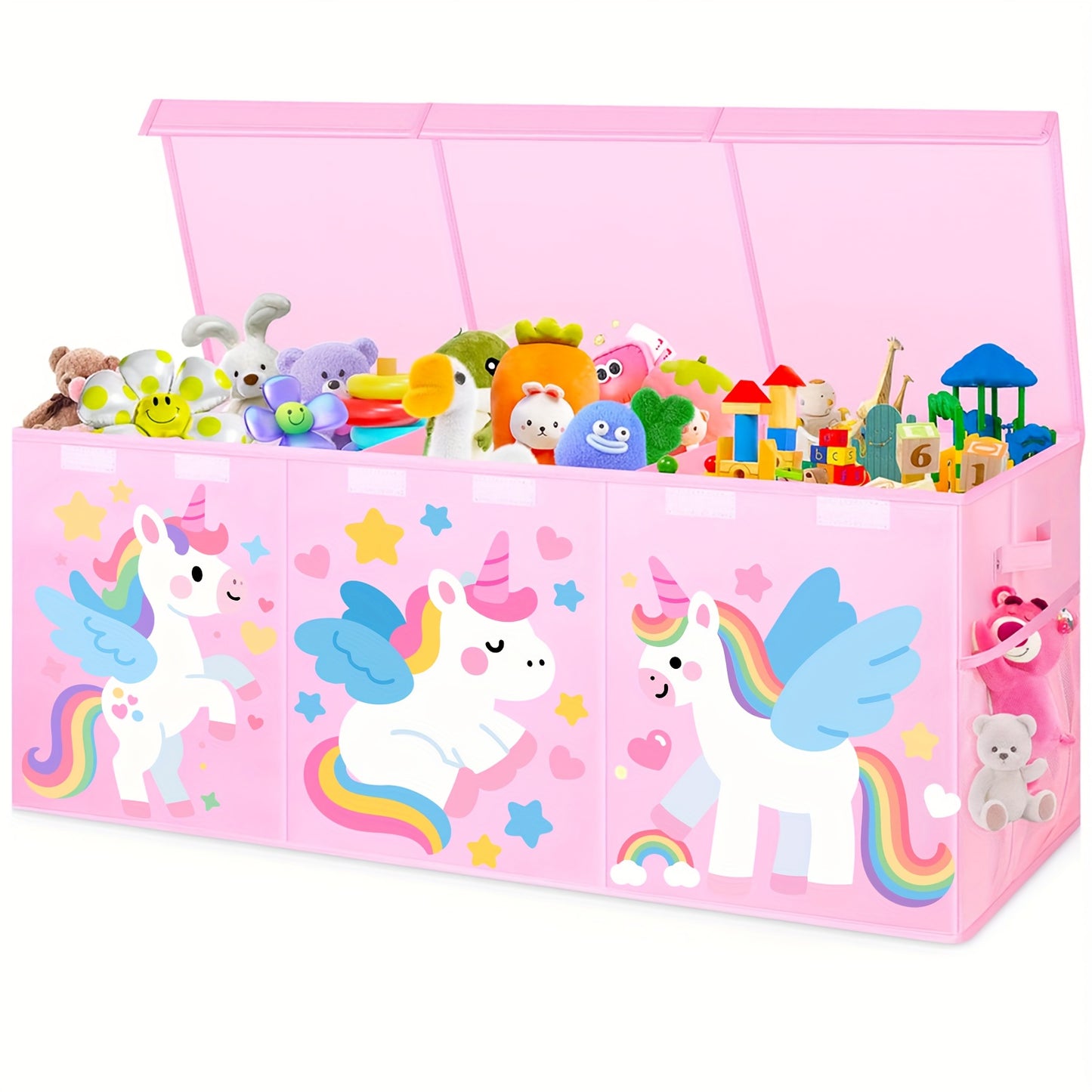 Extra Large Collapsible Toy Box with Lids - Sturdy Storage Organizer for Toys, Black Pink Chest Bin for 14+ Boys & Girls, Perfect for Playroom, Bedroom, Nursery, Toy Storage Organizer, Playroom Organizer - Vibrant Illustratio