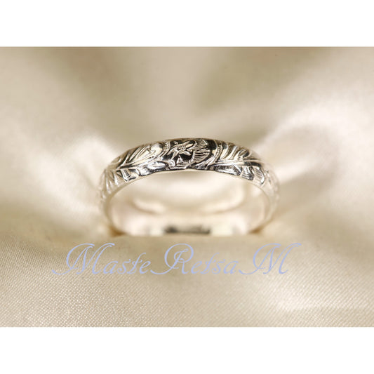2101 MASTERETSAM 925 Sterling Silver Pattern Floral Ring, Handmade Sterling Silver Ring, Vintage Style Sterling Silver Ring for Men and Women ( U.S. Standard Sizes)
