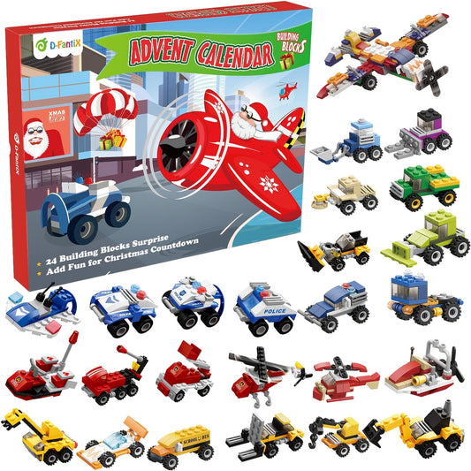 Christmas Advent Calendar 2025, Kids Building Toys Advent Calendar Countdown to Christmas with Vehicles Pull Back Cars Construction Toys 24 Days Count Down Gift for Boys Girls