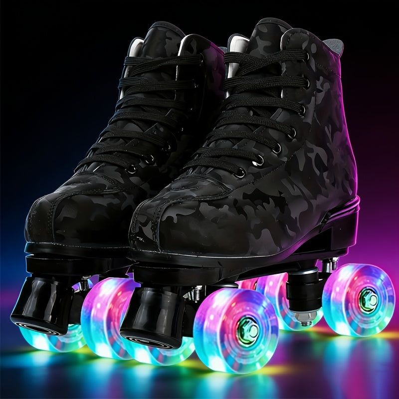 YYW High-Top Camouflage Roller & Ice Skates Suitable for Indoor/Outdoor Use, Double-Row Wheel System with Shoe Bag & Wheel, Heavy-Duty /Fabric/ Sole for Skating, Ice, - Wear for Beginners & Pros