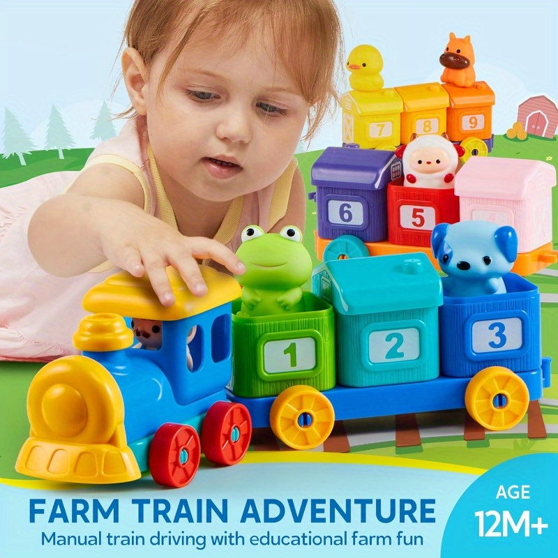 Farm Number Train Learning Toy For Toddlers, Counting, Matching And Sorting Learning Farm Train Including 9 Farm Animals And 1 Farmer, Christmas Birthday Gift For Baby Boys And Girls Age 1 2 3