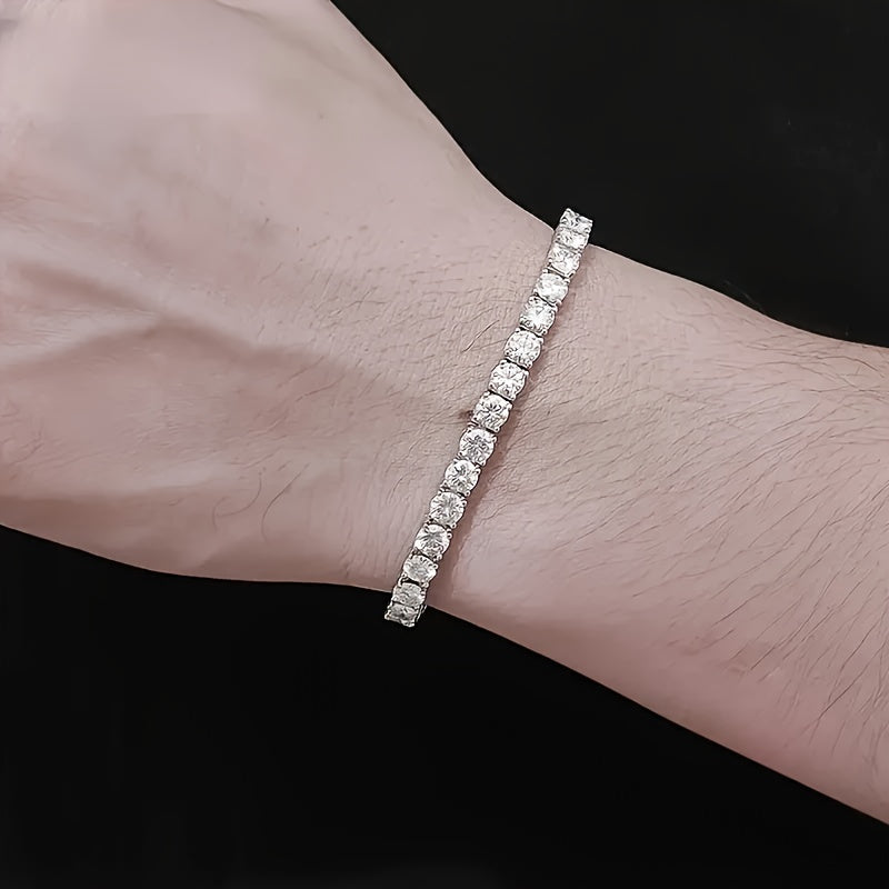 Tennis Bracelet 925 Sterling Silver 5mm 0.5-carat Moissanite, Exquisite Jewelry Gift, Suitable For Banquets And Dinners, Hip-hop, Couple Style, Bestseller, Luxurious, Wedding Gift, Anniversary Gift, Christmas And Birthday Gif