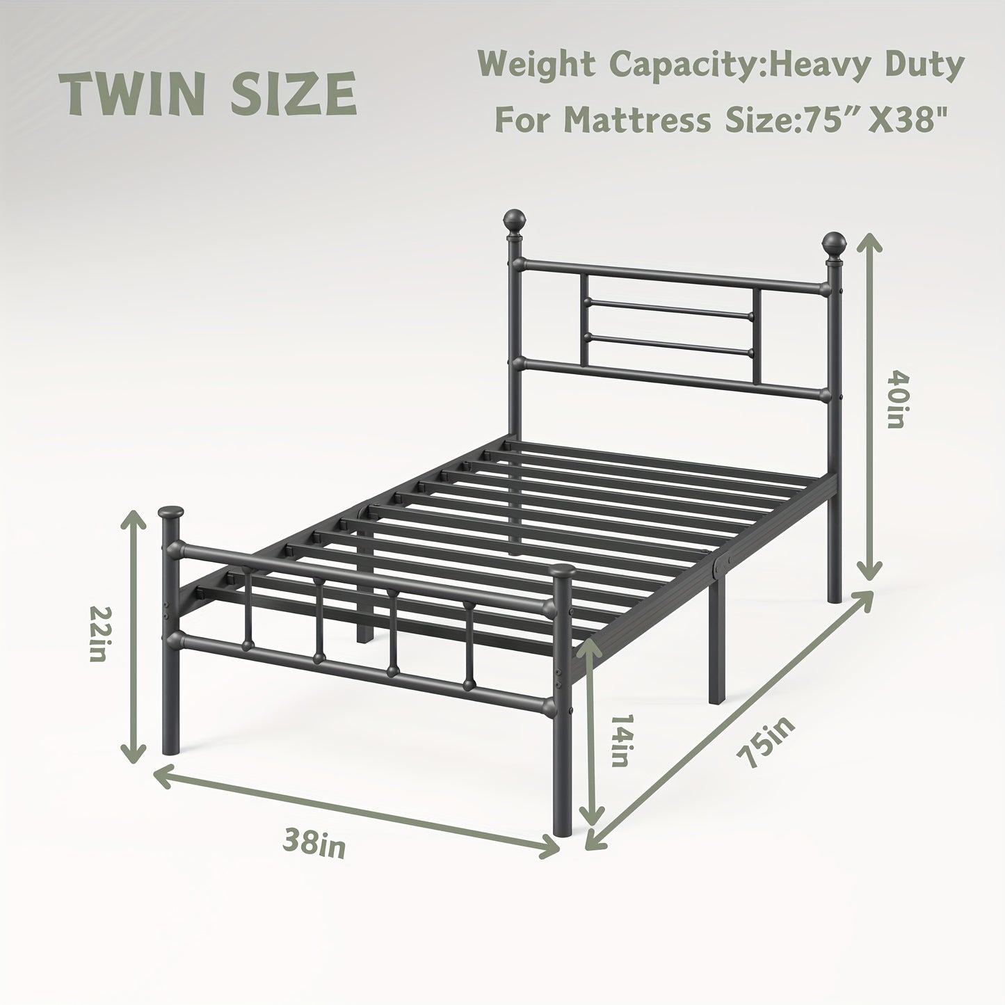 1pc Bed Frame with Headboard, 18 Inch High, Heavy Duty Metal Platform Bed Frame, Noiseless, Easy Assembly, No Box Spring Needed, for Bedroom Home Supplies, Black