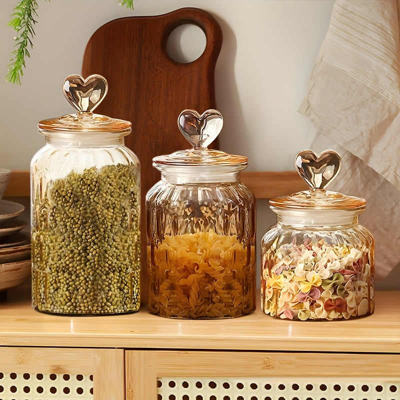 3pcs Set, 650ml-1400ml, Glass Food Storage Tank with Airtight Clamp Lid, Airtight Glass Tank, Clear Storage Container, Suitable for Sugar, Flour, Grains, Coffee, Spices, Storing Sugar, Cereal, Coffee, Biscuits, The First Choi