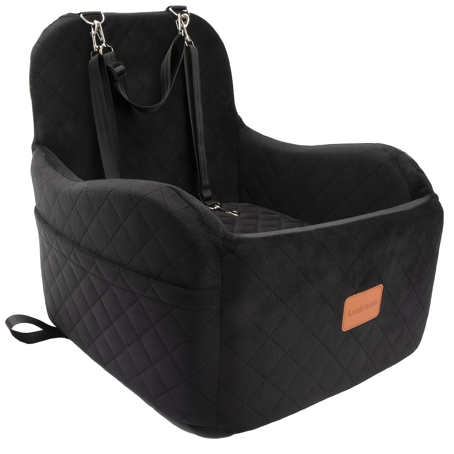 Furry Cover, Soft Plush Car Seat for Dogs And Cats, Memory Foam Cushion, Pet Travel Seat, with Side Pockets And 3 Clip-on Safety Leashes.