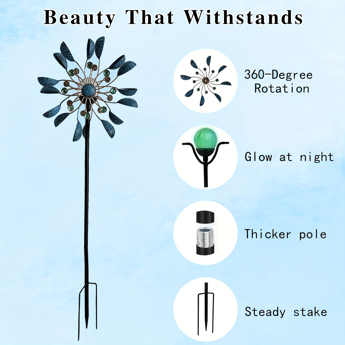 1pc Wind Spinner Outdoor with LED Glass Ball & Kinetic Wind Spinner - Dual-Direction Rotating Metal Wind Turbine Suitable for Patio, Lawn, Garden, Weddings - LED Lighting, Wedding & Landscape Decor