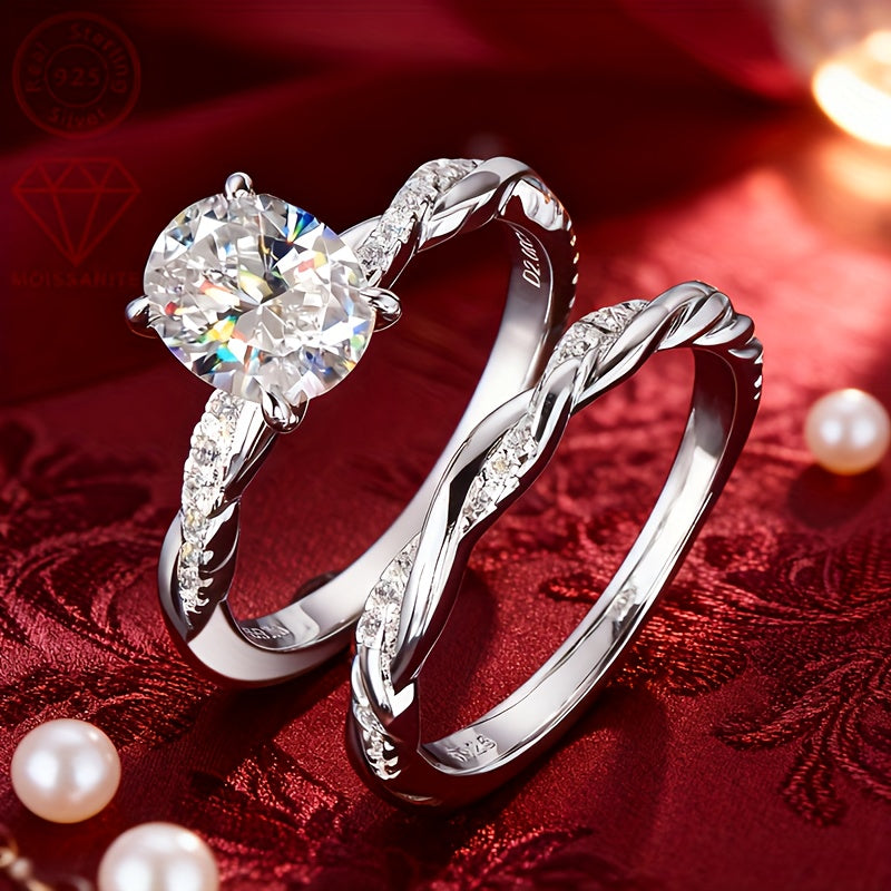 S925 Silver 2-Carat Moissanite Stackable Ring Women's Jewelry High-Quality Elegant Women's Wedding Band Perfect for EngaSynthetic Gemstoneents Weddings, Anniversaries, Proposals Ideal Holiday Jewelry Gift for Friends And Fami