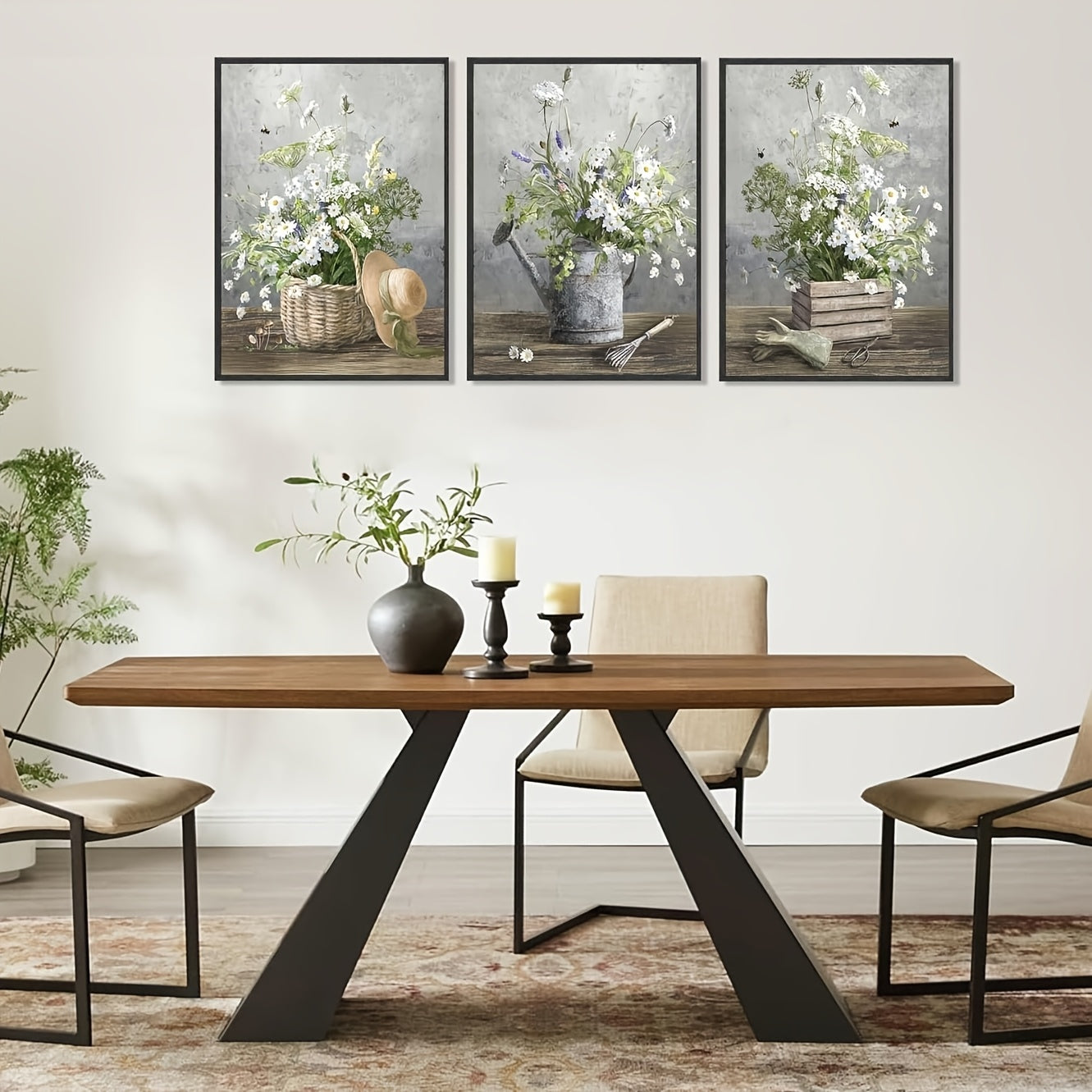 3 Count Country Daisies Poster Wall Art Countryside Flower Painting Picture Wall Decor Farmhouse Still Life Basket Poster Print Artwork for Bathroom Decoration 12x16in, Available 365 Days