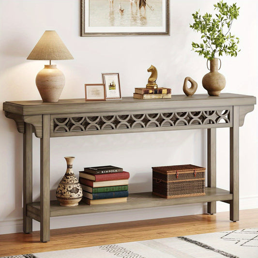 70.8" Extra Long Narrow Console Table - Heavy-Duty Farmhouse Entryway Table with Storage Shelf, Solid Wood Construction (Hardwood/Tabletop), Sturdy Legs - Space-Saving Sofa Table for Living Room, Hallway, Entryway - Easy Asse