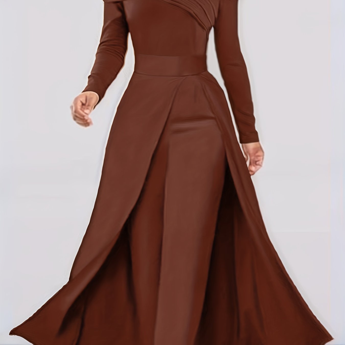 Women's Elegant Off-Shoulder/Boat Neck Two-Piece Set - Solid Color Beige/Black/Navy Blue Tailored Pantsuit, Structured Blazer & Matching Trousers, Machine Washable Autumn to Semi-Formal Attire (No Dry Clean)