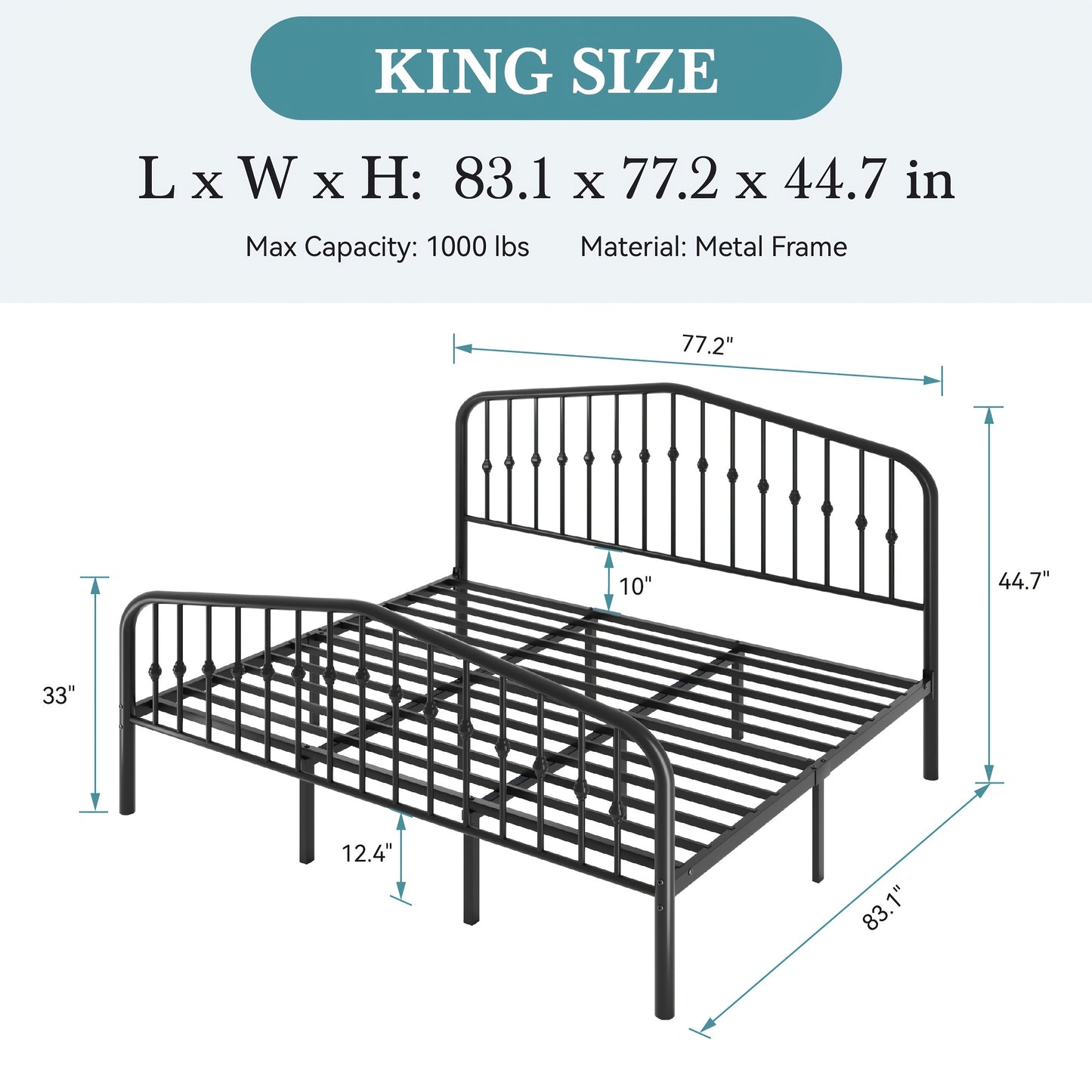 HOOMIC Queen Size Heavy-Duty Victorian Bed Frame - 14'' Wrought Iron Platform Bed with Victorian Headboard & Footboard, No Box Spring Needed, Assembly, Sturdy Metal Frame Suitable for Queen Size