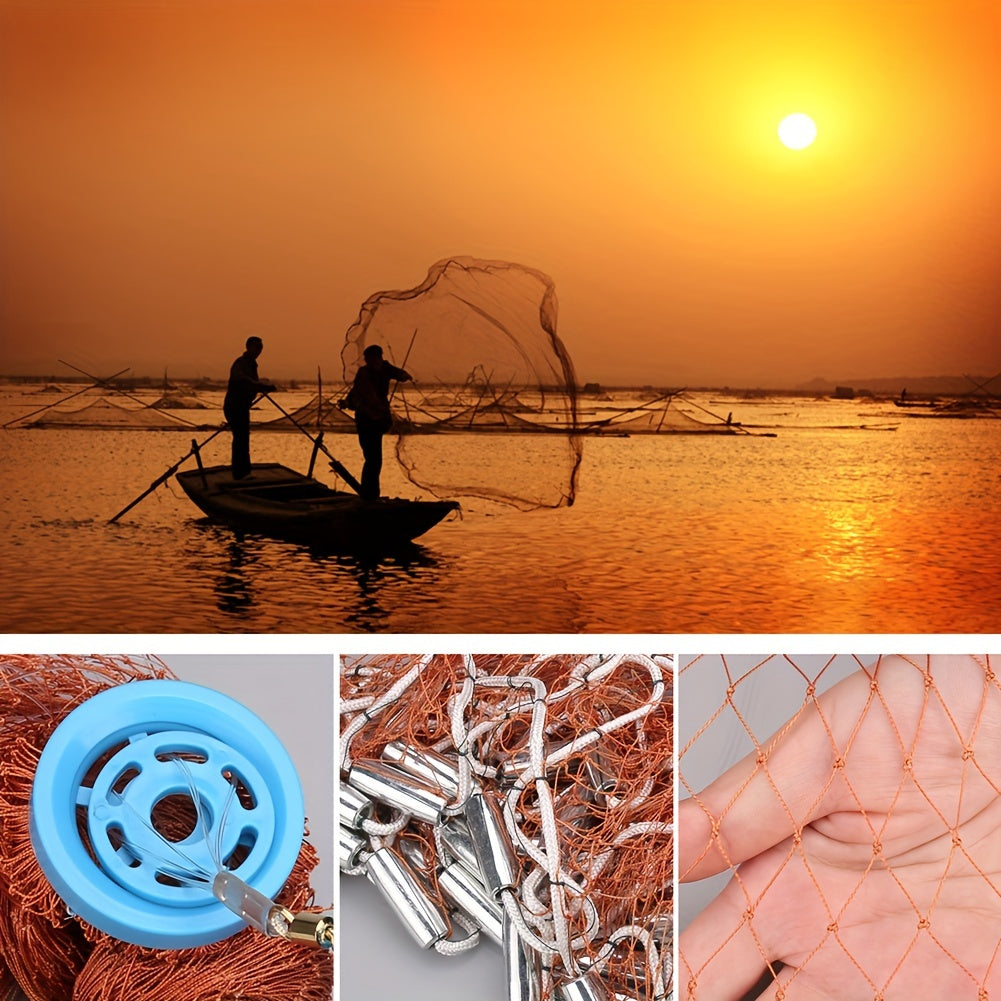 American Style Fishing Nets Strong Nylon Mesh Wire Net Dia. 2.4M 3.6M 4.8M Throw Net Cast Net for Saltwater Freshwater Fishing Trap with Zinc Sinker, Fishing gear and equipment
