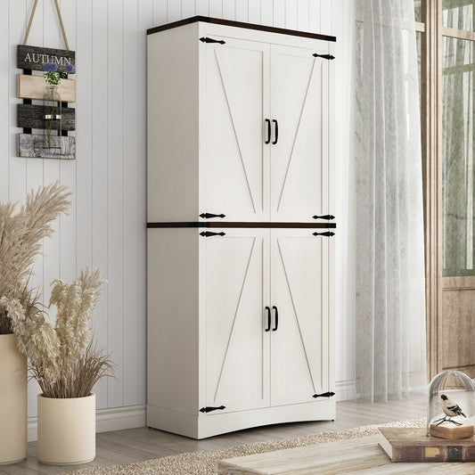 Vintage Farmhouse 71" Tall Storage Cabinet with 4 Doors & Adjustable Shelves - Durable Wood Pantry for Kitchen, Dining, Bathroom | Easy Assembly