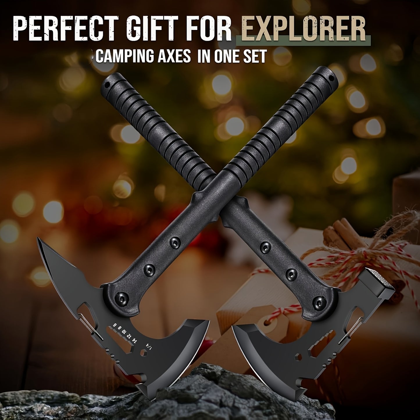 Outdoor Axe 2pcs Set, Camping Axe, Hiking Machete with Bottle Opener, Multi-size Hex Wrench And Sheath, Adventure Axe Hammer with Spike, Suitable for Hiking, Trekking And Camping, Men's Doomsday Equipment Gift, Emergency Prep