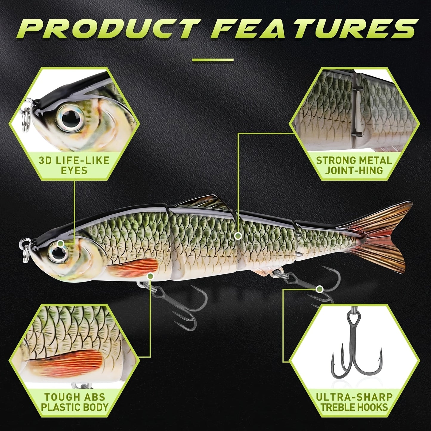 Fishing Lures for Freshwater or Saltwater, Easy to Use for Family Fishing Beginner and Pros, Lifelike Jointed Swimbait, Slow Sinking Bass Pike Panfish Walleye Lures, Fishing Gifts for Men, Available 365 Days