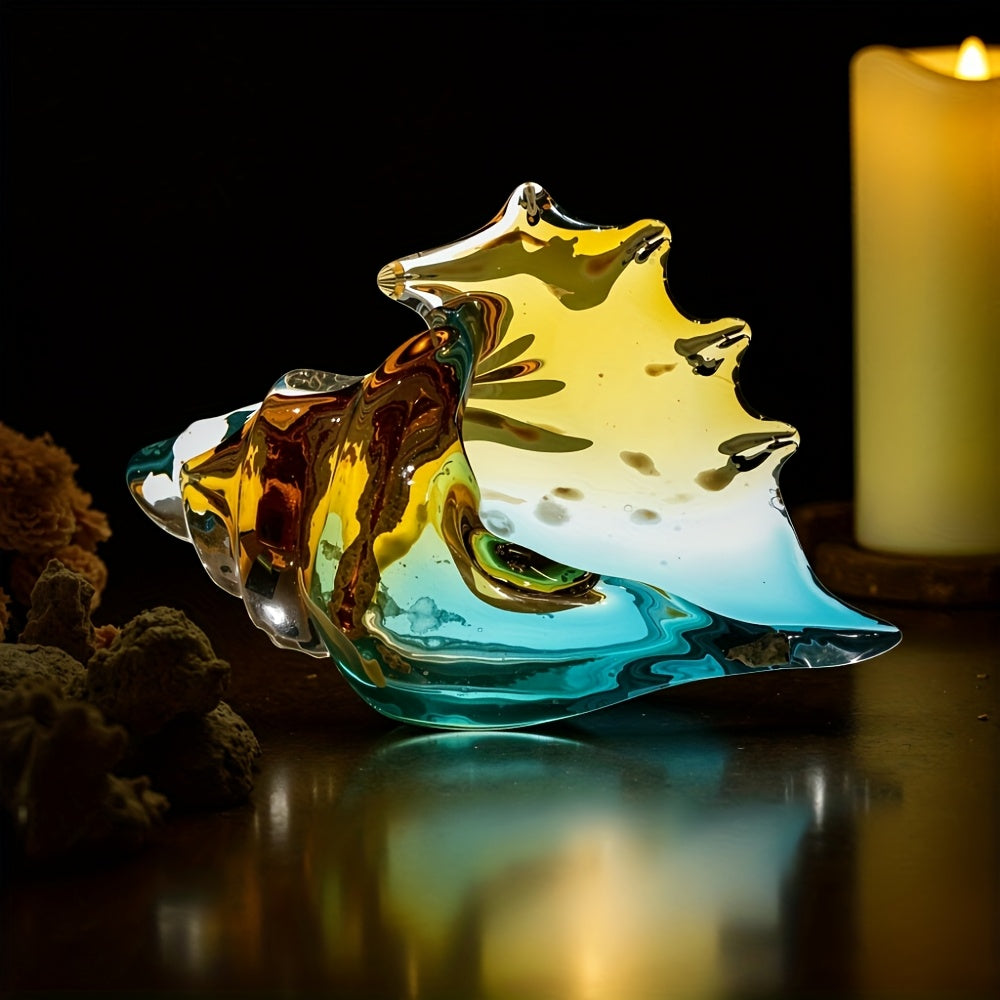 1pc Glass Conch Shell Figurine, Coastal Home Decor Navy Blue, for Living Room/Offices Desktop Decor