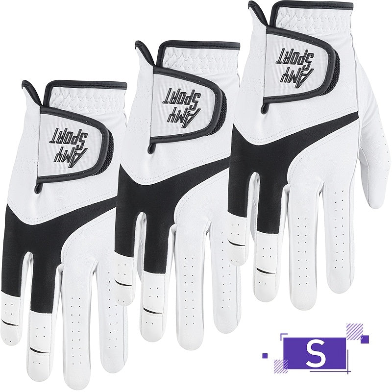 Golf Gloves Men Right Hand Left Hand Value 3 Pack, Premium PU With All Weather Grip For Serious Performance, Breathable & Comfortable Gift For Men
