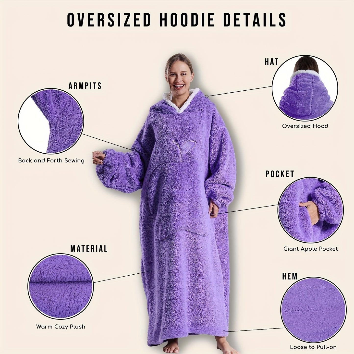 Giant Super Soft Wearable Hooded Blanket Robe - Winter Warm Fleece Sleepwear For Adults, Valentine'S Day Gift