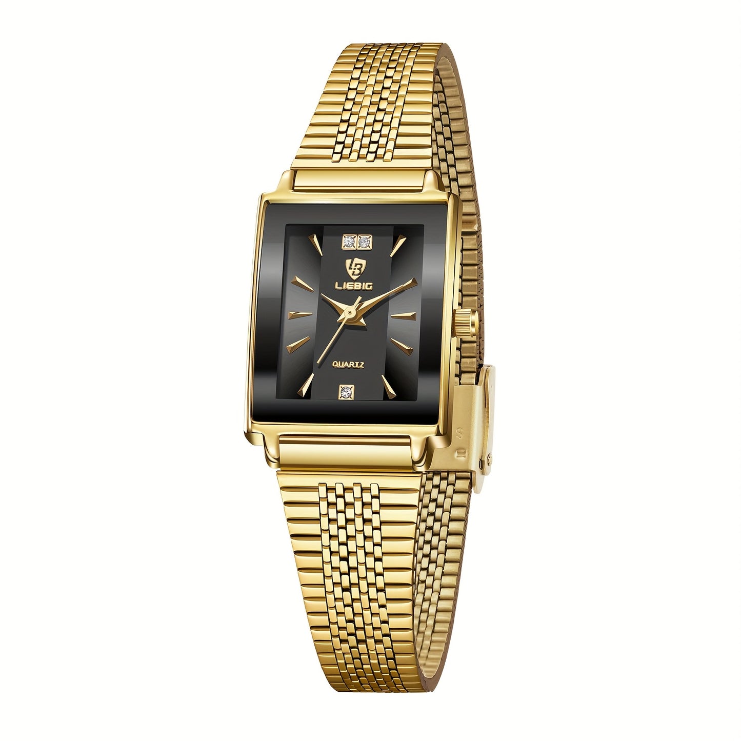 LIEBIG Luxury Women's Watch - Elegant Square Black Dial with Golden Markers, Adjustable Stainless Steel Band, Night Light & Quartz Movement, Perfect for Office & Special Occasions (Birthday/Anniversary Gift), Formal Accessory