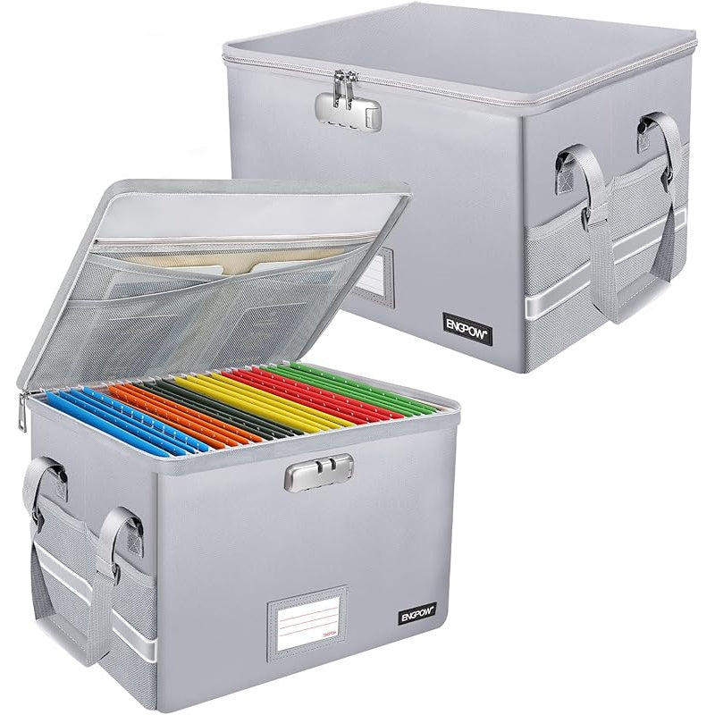 Fireproof Document Storage Cabinet with Lock - Heavy-Duty Collapsible File Organizer Box with Mesh Pockets & Hanging System, Portable File Cabinet with Handle for Home Office, Legal/Letter Folders, Secure Locking Mechanism, S