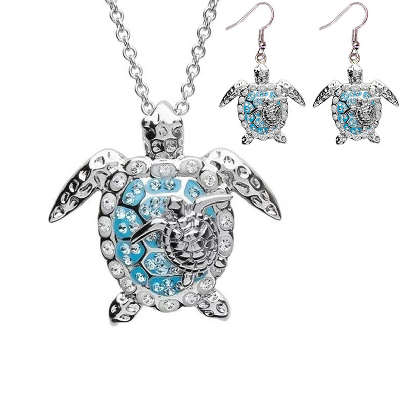 EJG Women'S Turtle Jewelry Set 925 Sterling Silver Moissanite Necklace Earrings Ring Beach Style Vacation Everyday Layered Dainty Gift for Her, Jewelry for Women Set High Quality, Set Jewelry for Women, Holiday Accessory, Gif