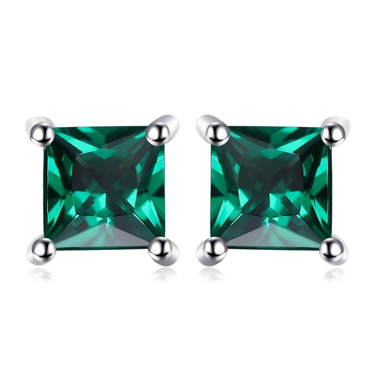 A Pair of 925 Sterling Silver Stud Earrings Featuring a Simple Yet Elegant Classic Design, Adorned with Exquisite Multi-Faceted Square Cut Natural Gemstones Including Amethyst, Citrine, Garnet, Peridot, Topaz, Created, Sapphi