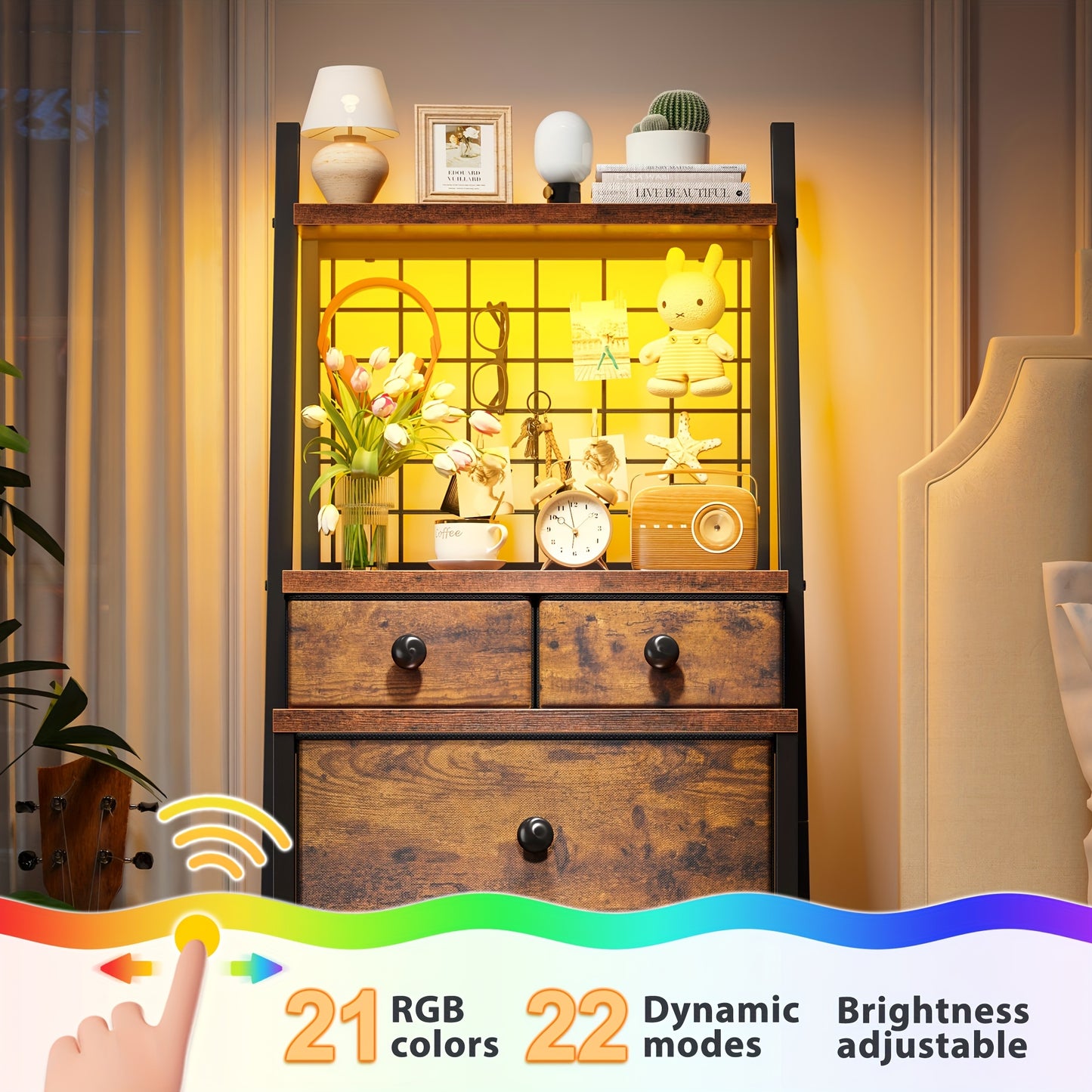 Modern White Vertical Dresser with LED Lighting - 6-Drawer Storage Cabinet with Open Shelf, Sturdy Softwood Construction, 27"+ Height, 3.2+ Cu Ft Capacity, Plug-in Power & Easy Assembly for Bedroom, Living Room, Dorm - Space-