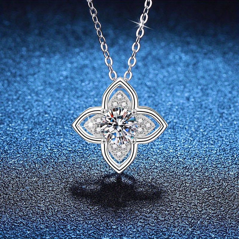 S925 silvery 1 carat four-claw round Moissanite classic and versatile Moissanite-shaped Women's fashion pendant necklace, suitable for daily wear and weddings, suitable for Valentine's Day, New Year's Day, birthday, anniversa