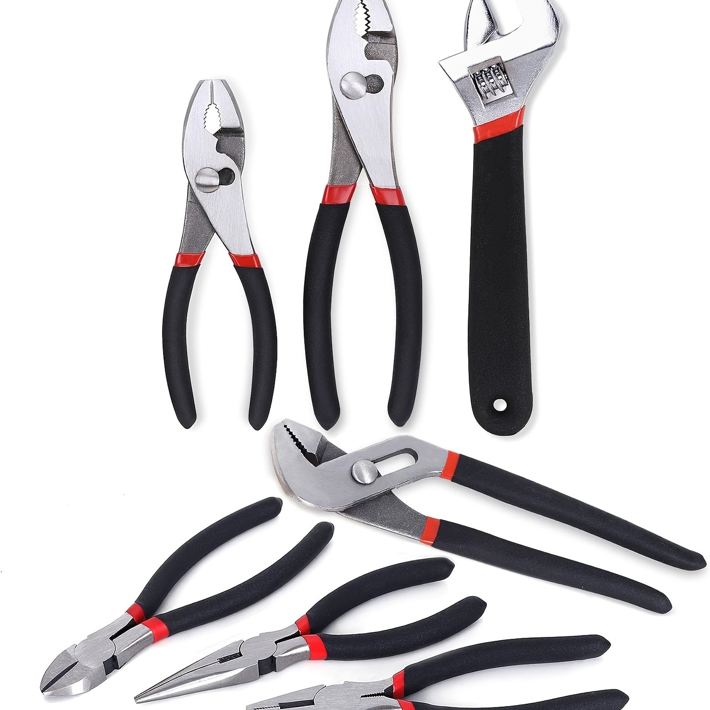 7- Utility Pliers and Wrench Set, Includes 8" Adjustable Wrench, 8" Groove Joint, 8" & 6" Slip Joint, 6" Long Nose, 6" Diagonal and 6" Linesman Pliers, Dipped Handle, Available 365 Days