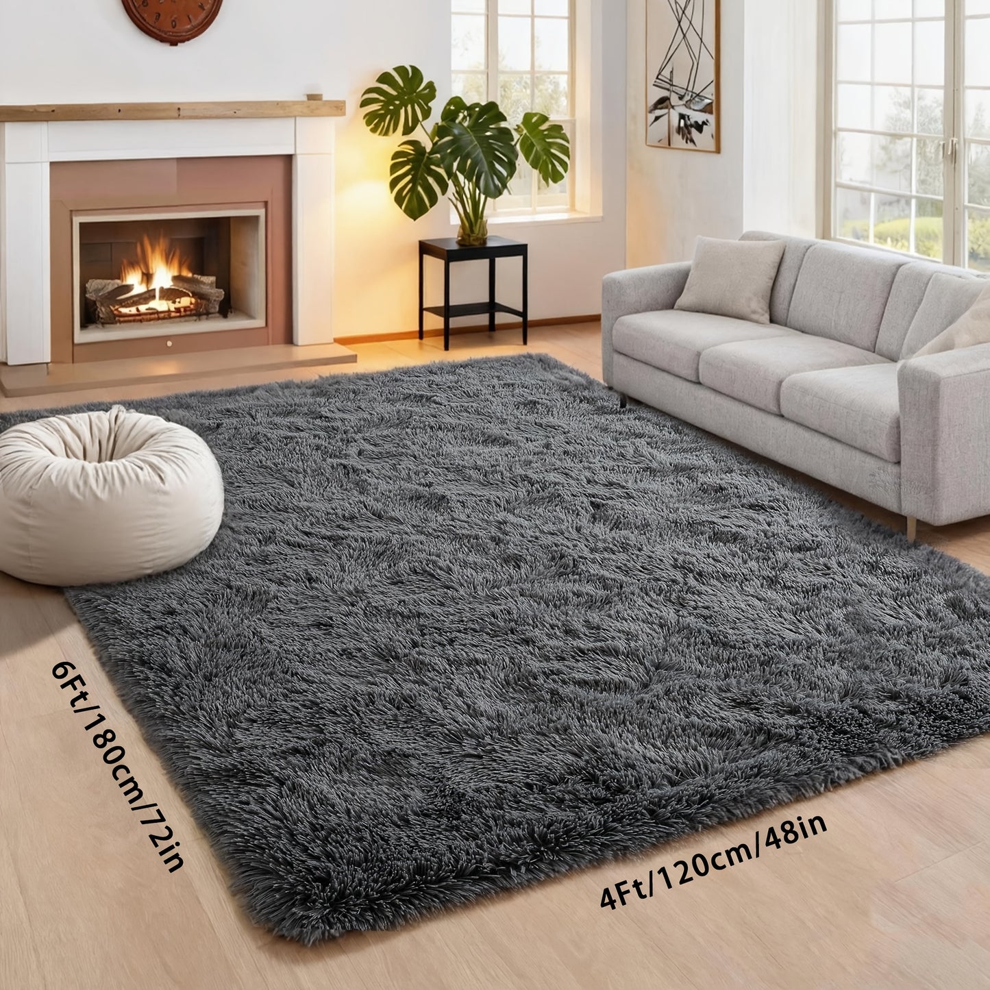 Soft Black Rugs for Bedroom Living Room, 4x6 Feet Modern Indoor Fluffy Shaggy Area Rug, Non-Slip Fuzzy Furry Rug for Bedroom, Dining Room, Christmas Gift, Christmas Decor, Home Decor, High Pile Plush Floor Carpet