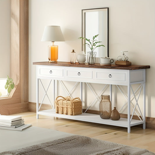 70.8" Console Table With 3 Drawers, Farmhouse Entryway Table With Storage Shelf, Narrow Long Sofa Foyer Table For Entryway, Hallway